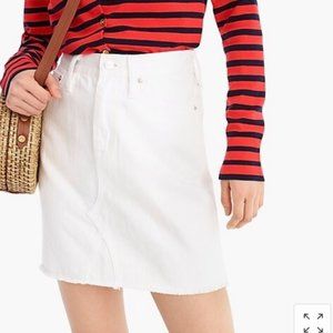 J Crew Raw Hem White Denim Mini Skirt Size 28